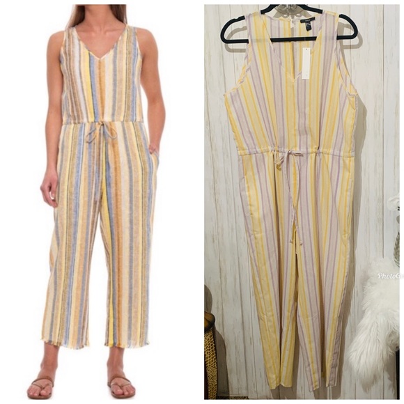 Anthropologie Pants - DREW by Anthropologie Linen Striped Jumpsuit Large